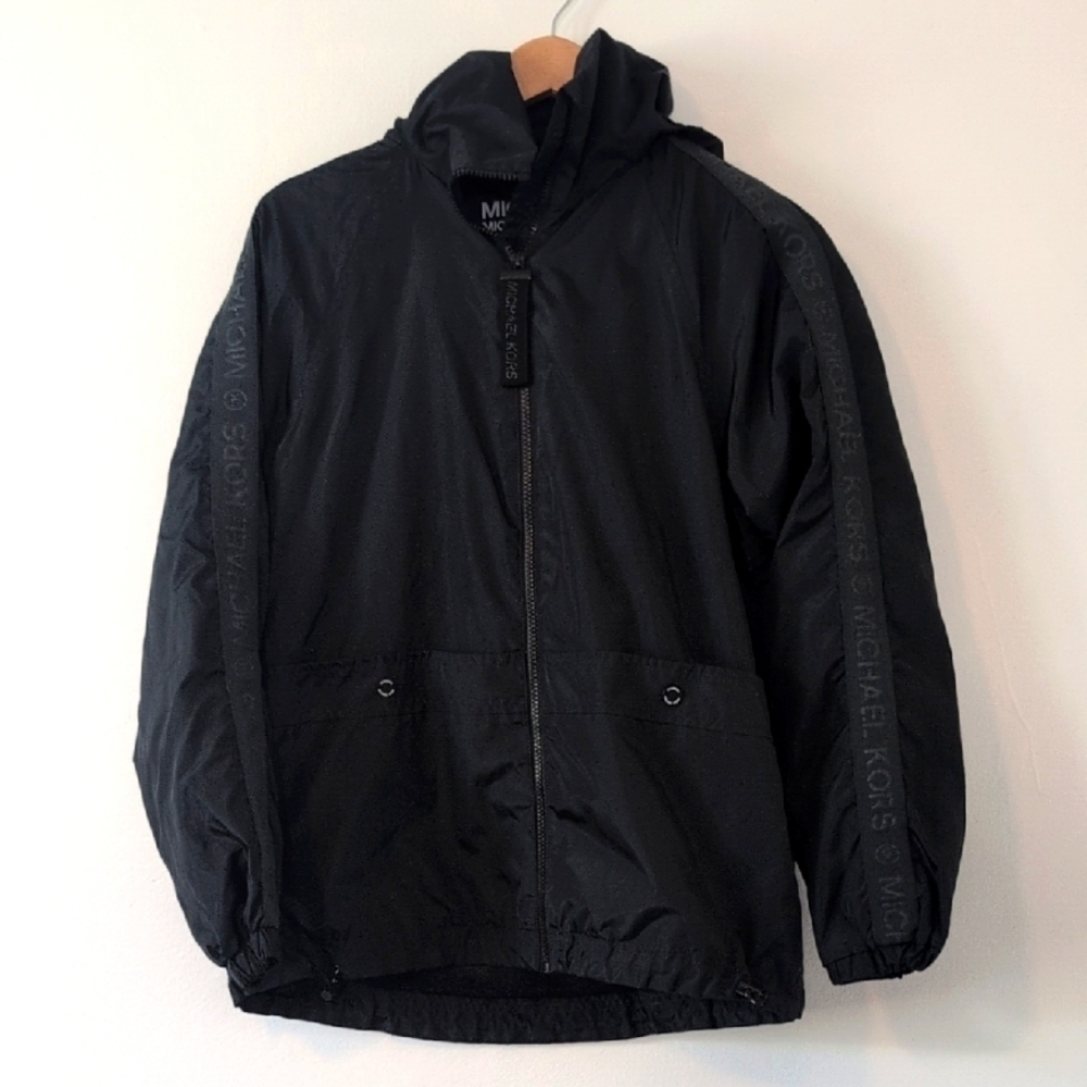 Michael Kors Black Sporty Windbreaker Lightweight Packable Jacket Polyester XS